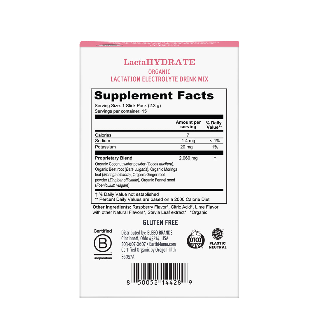 LactaHYDRATE Organic Lactation Electrolyte Drink Mix